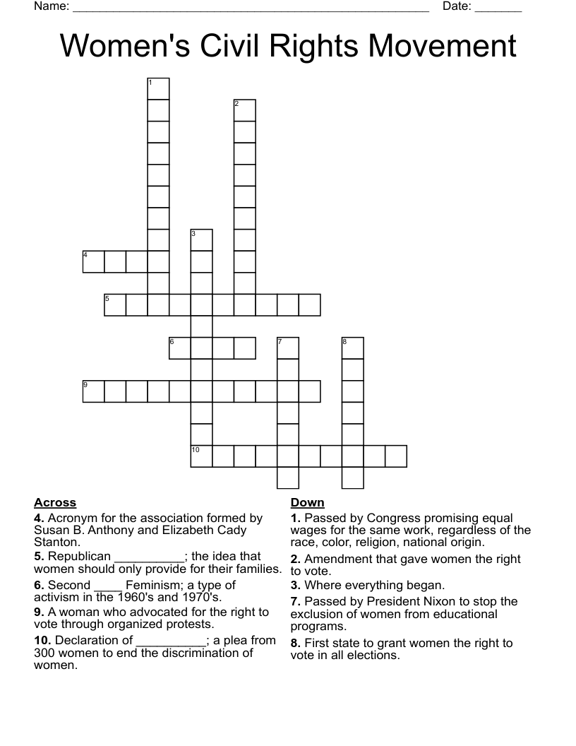 Women's Civil Rights Movement Crossword