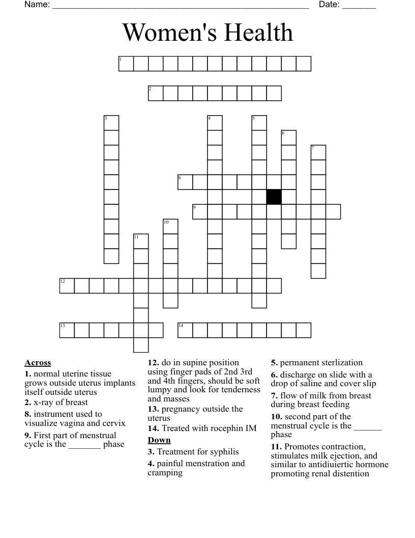 Women's Health Crossword