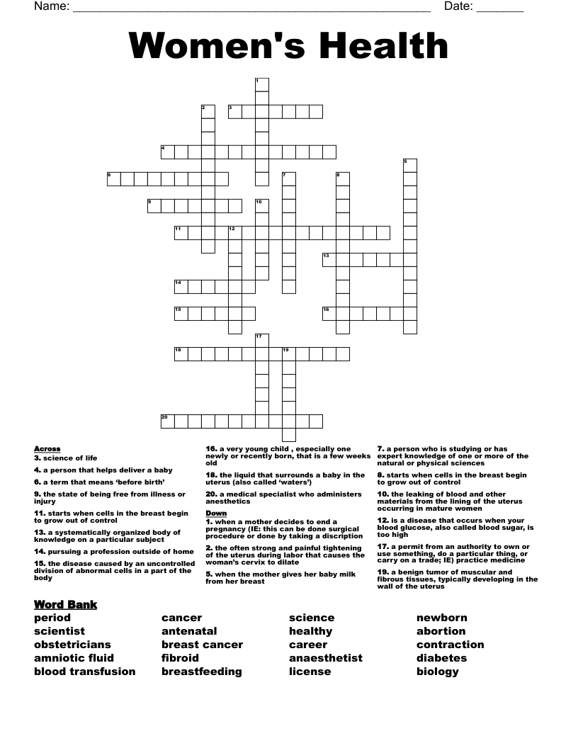 Women's Health Crossword