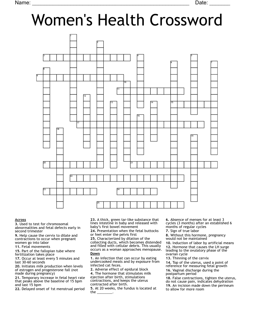 Women's Health Crossword