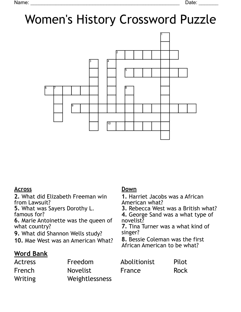 Women's History Crossword Puzzle