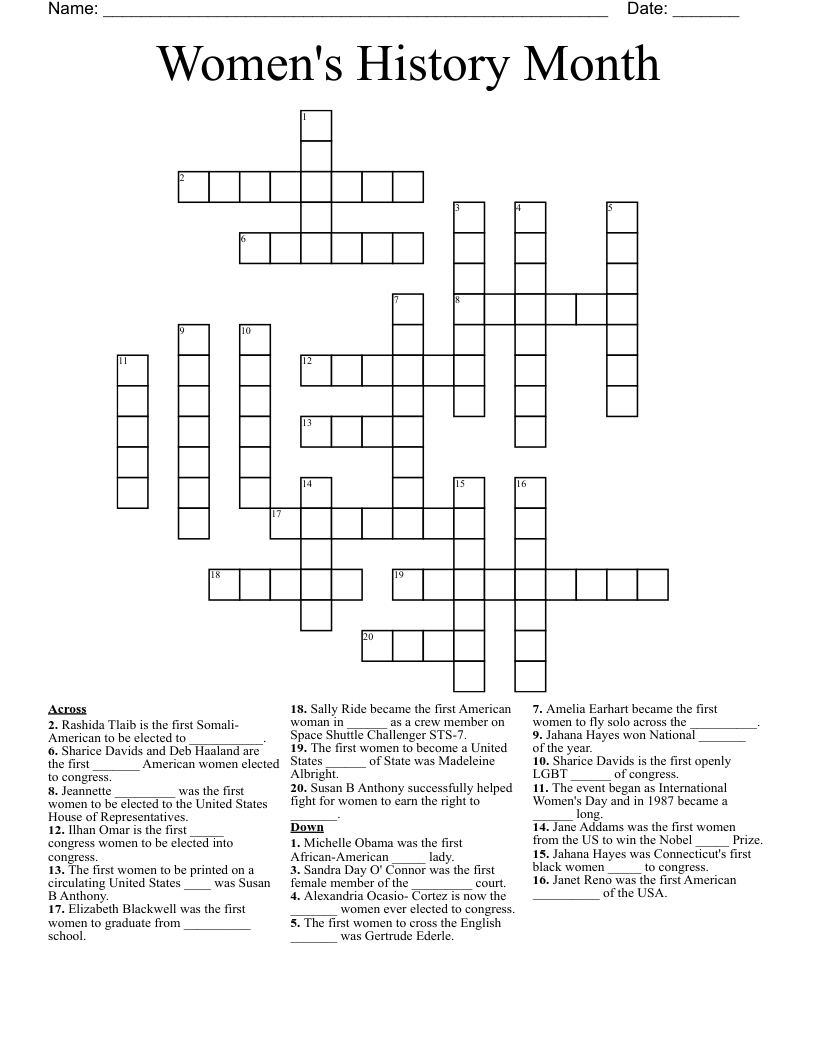 Women's History Month Crossword