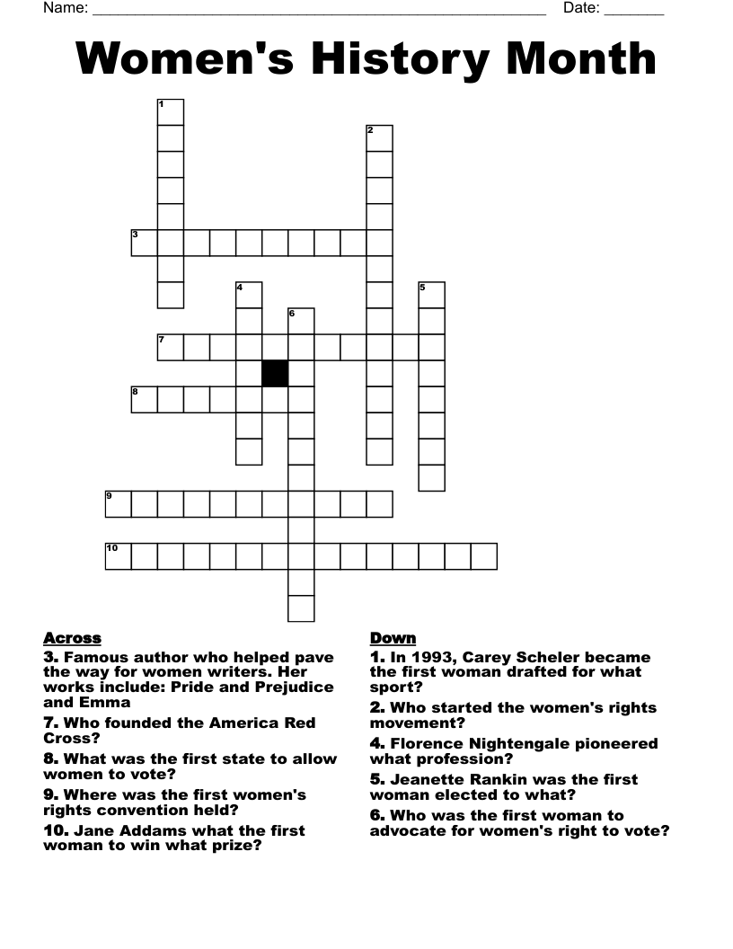 Women's History Month Crossword