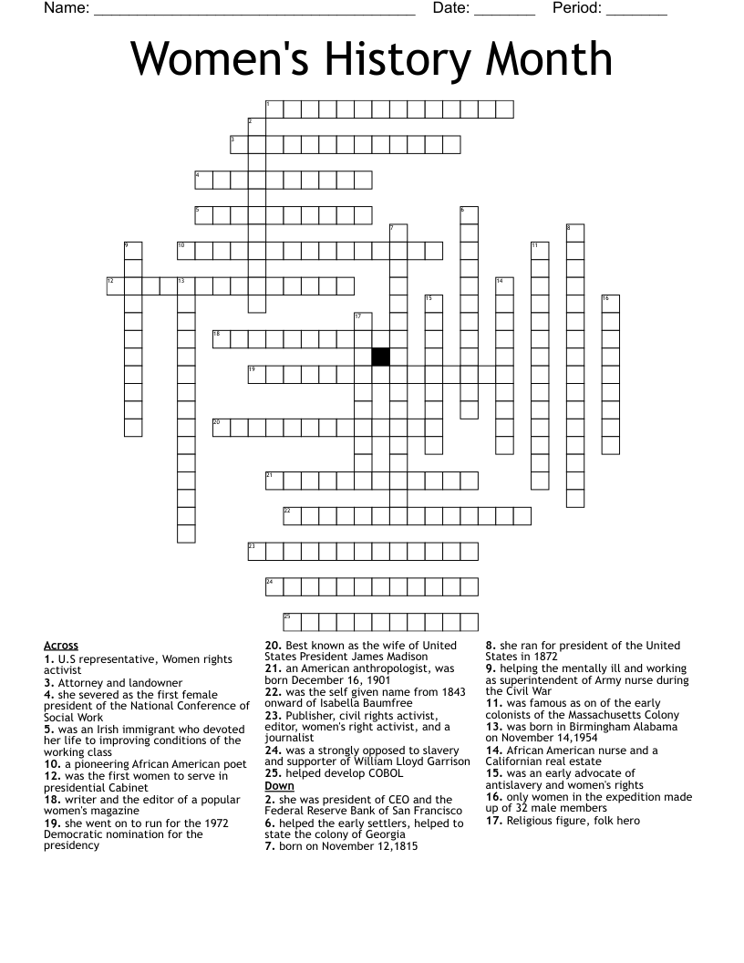 Women's History Month Crossword