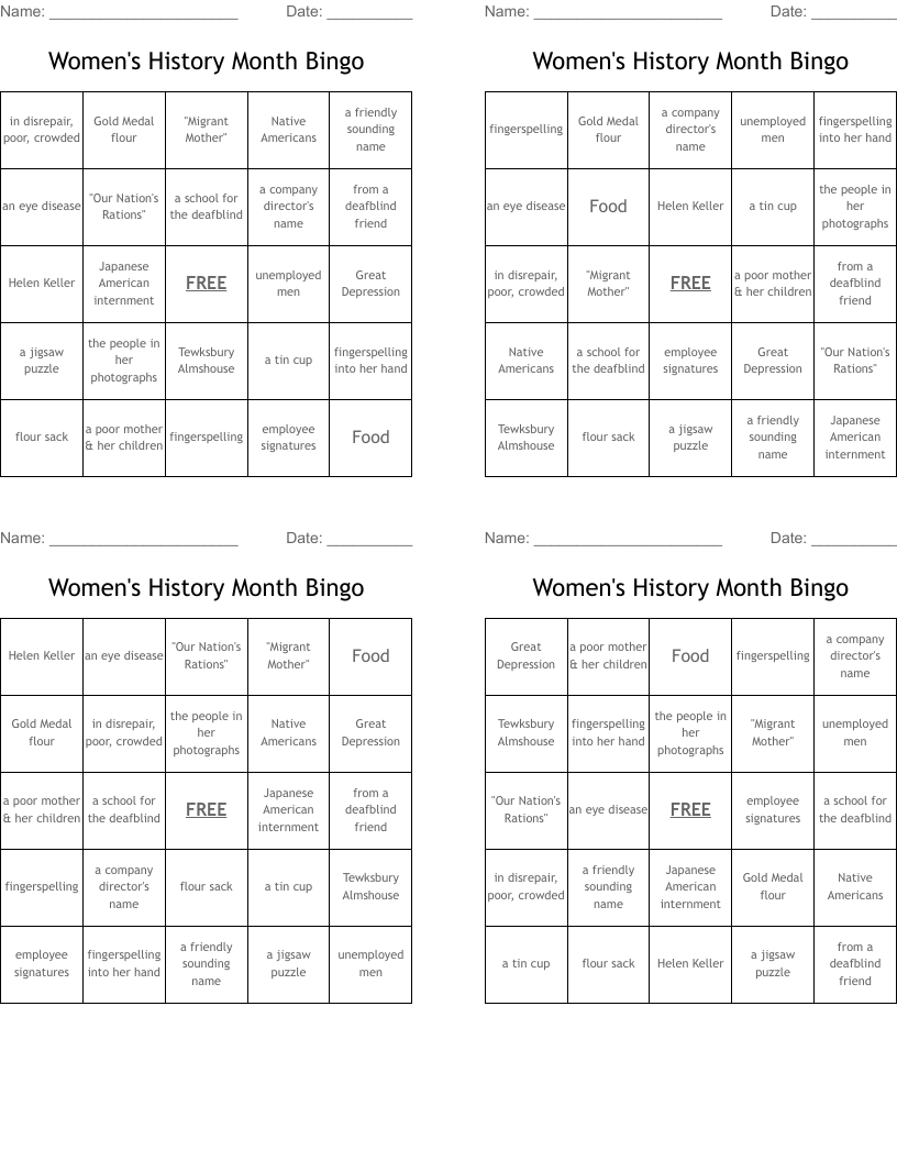 Women's History Month Bingo