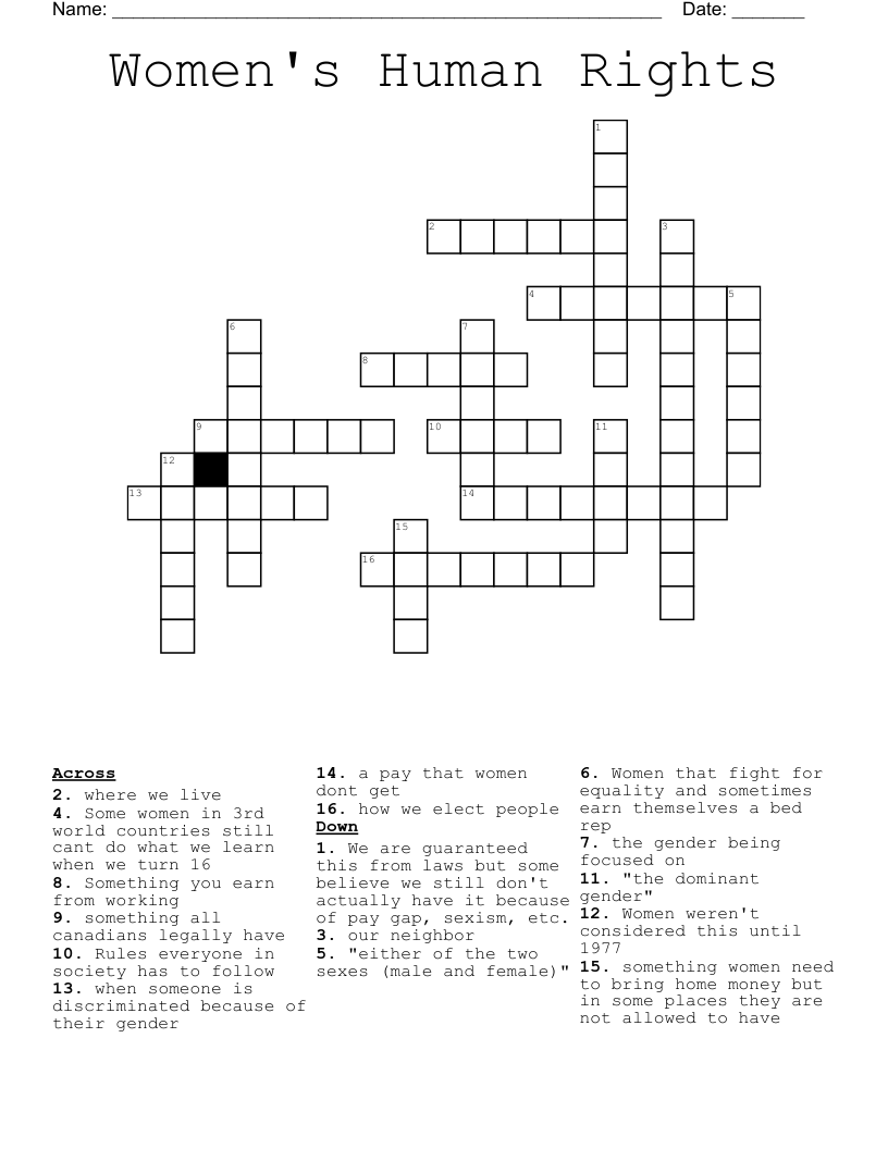 Women's Human Rights Crossword