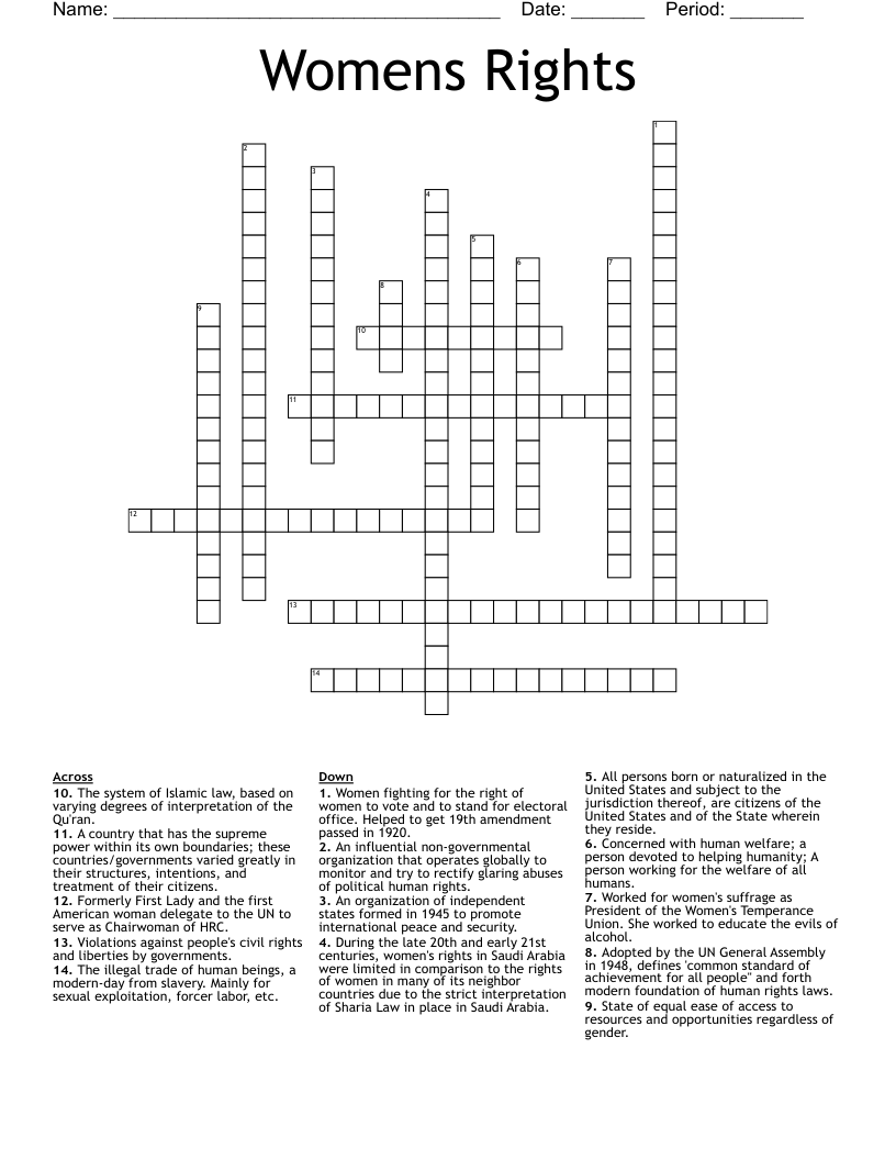 Womens Rights Crossword