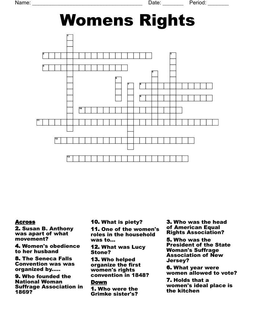 Womens Rights Crossword