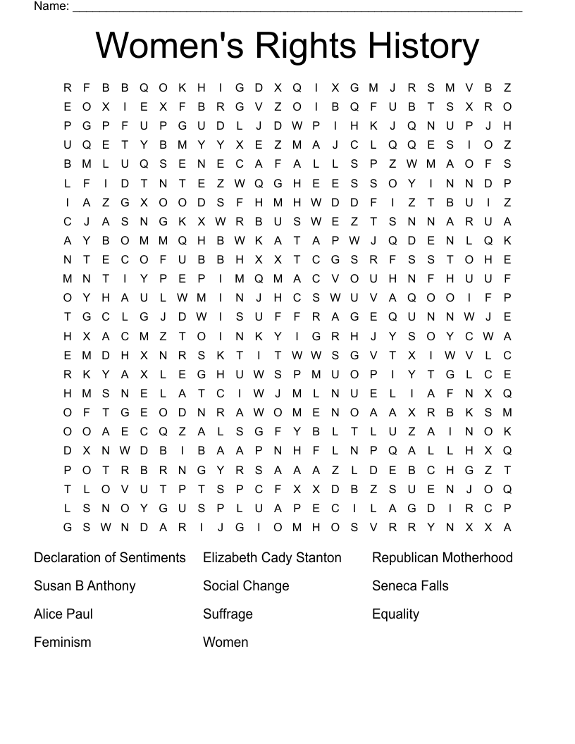 Women's Rights History Word Search