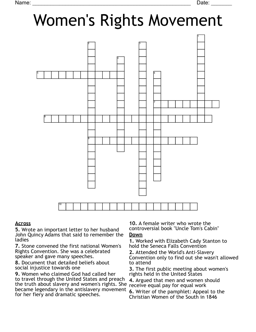 Women's Rights Movement Crossword
