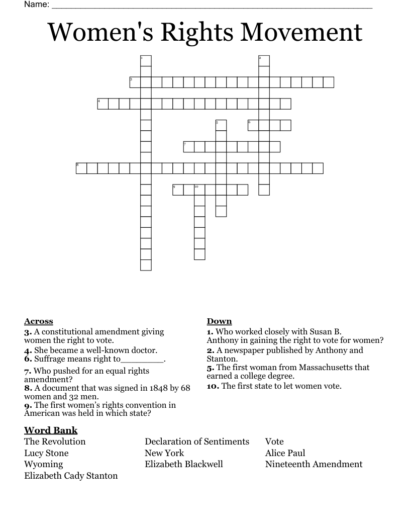 Women's Rights Movement Crossword