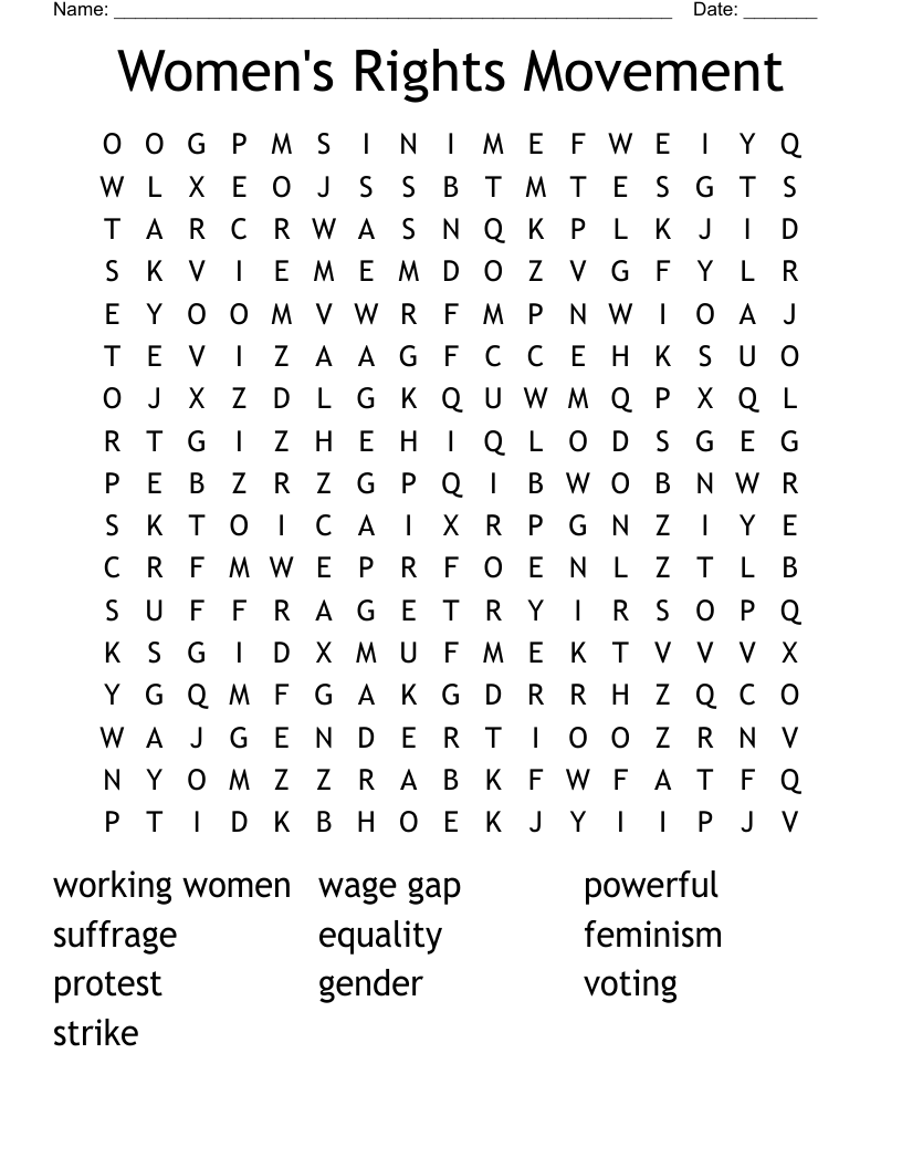 Women's Rights Movement Word Search