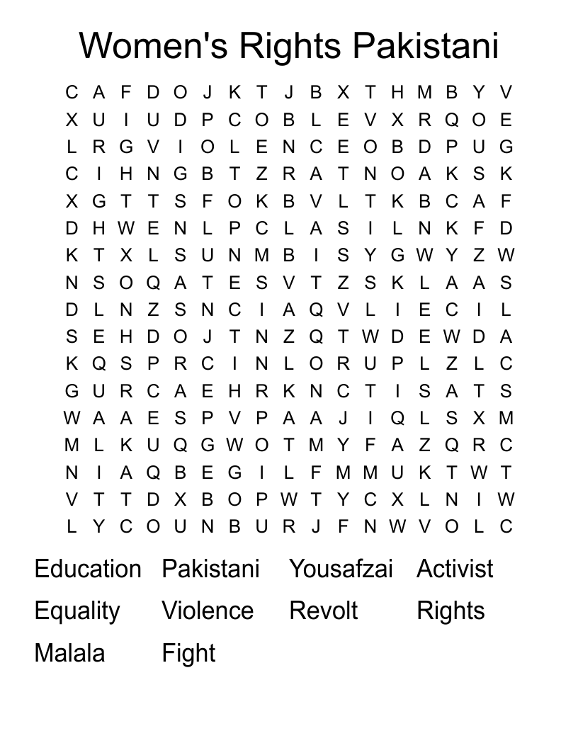 Women's Rights Pakistani  Word Search