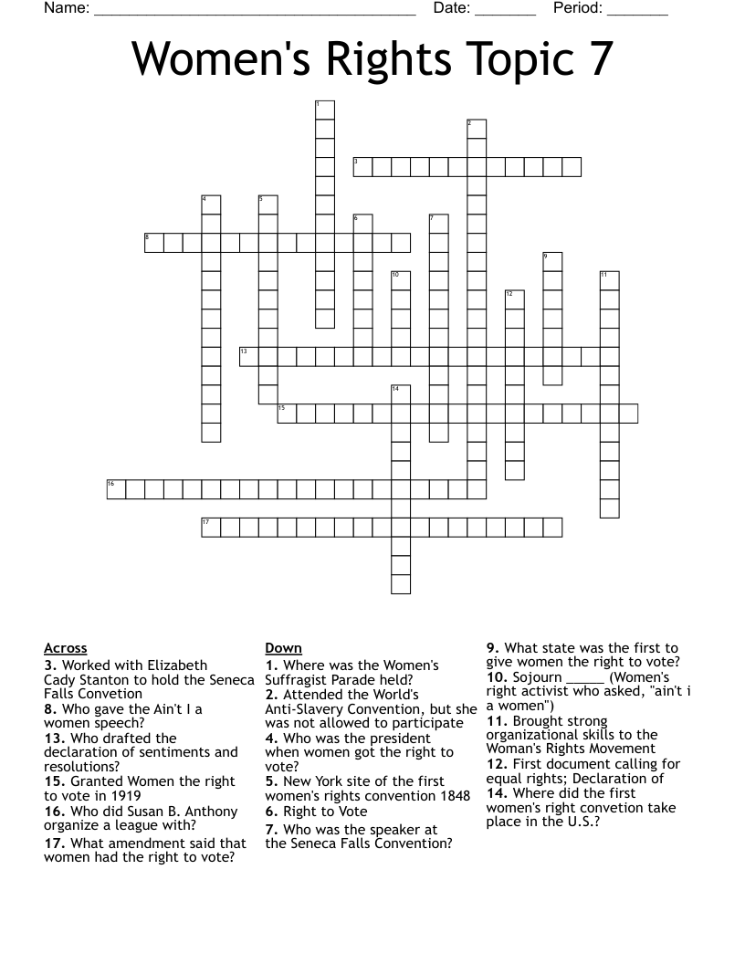 Women's Rights Topic 7 Crossword
