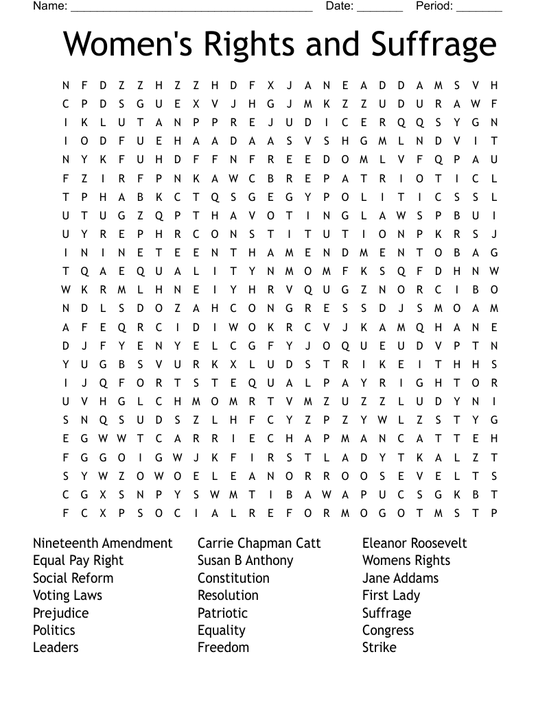 Women's Rights and Suffrage  Word Search