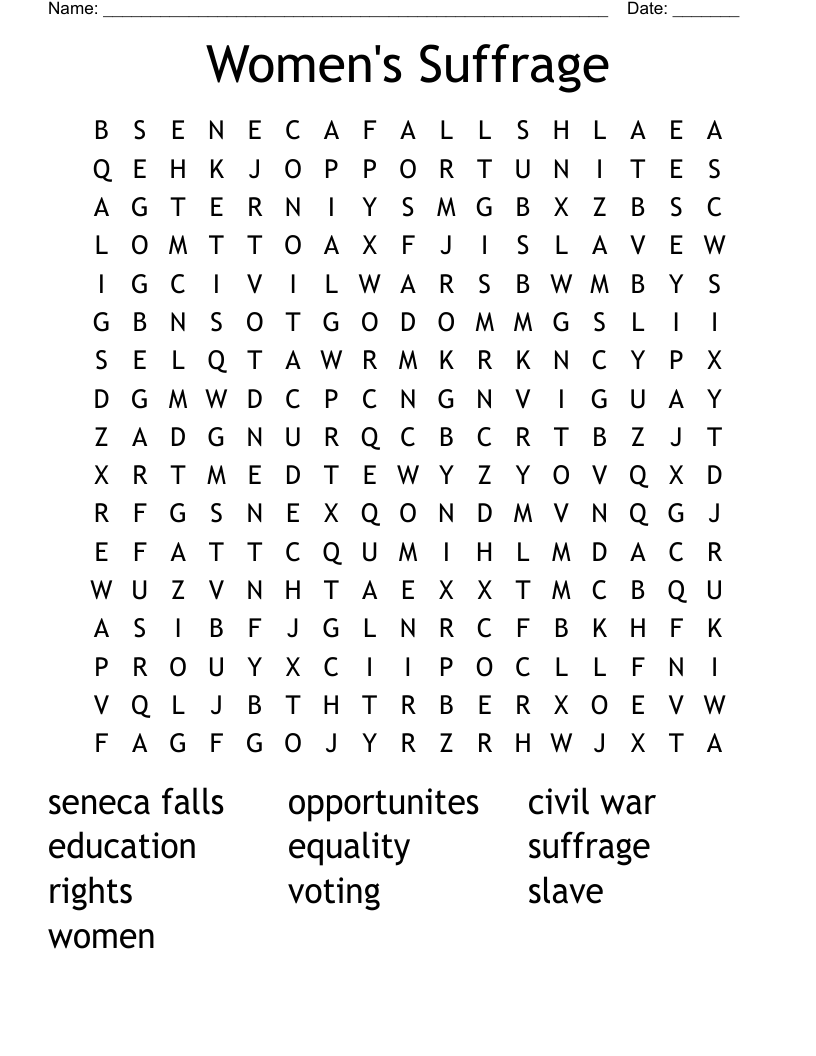 Women's Suffrage Word Search