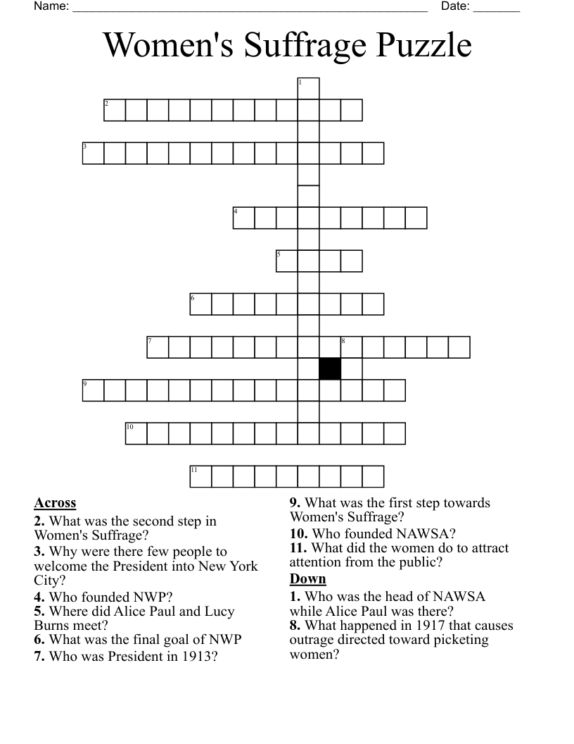 Women's Suffrage Puzzle Crossword