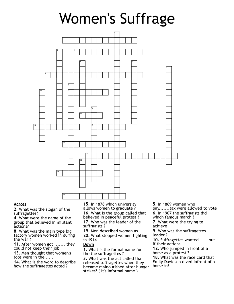 Women's Suffrage  Crossword