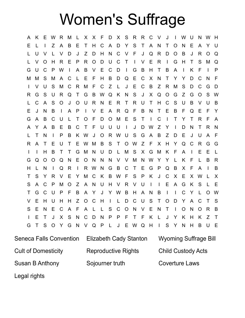 Women's Suffrage  Word Search