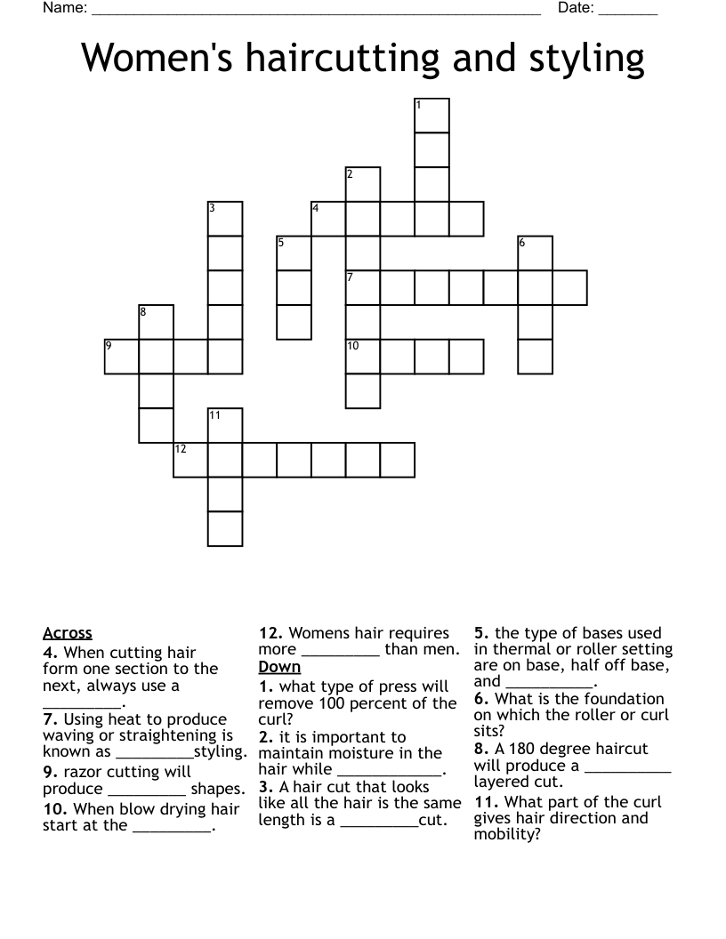 Women's haircutting  and styling Crossword