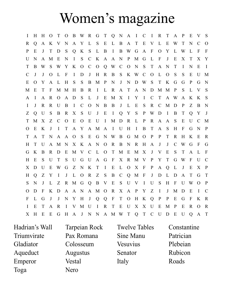 Women’s magazine Word Search