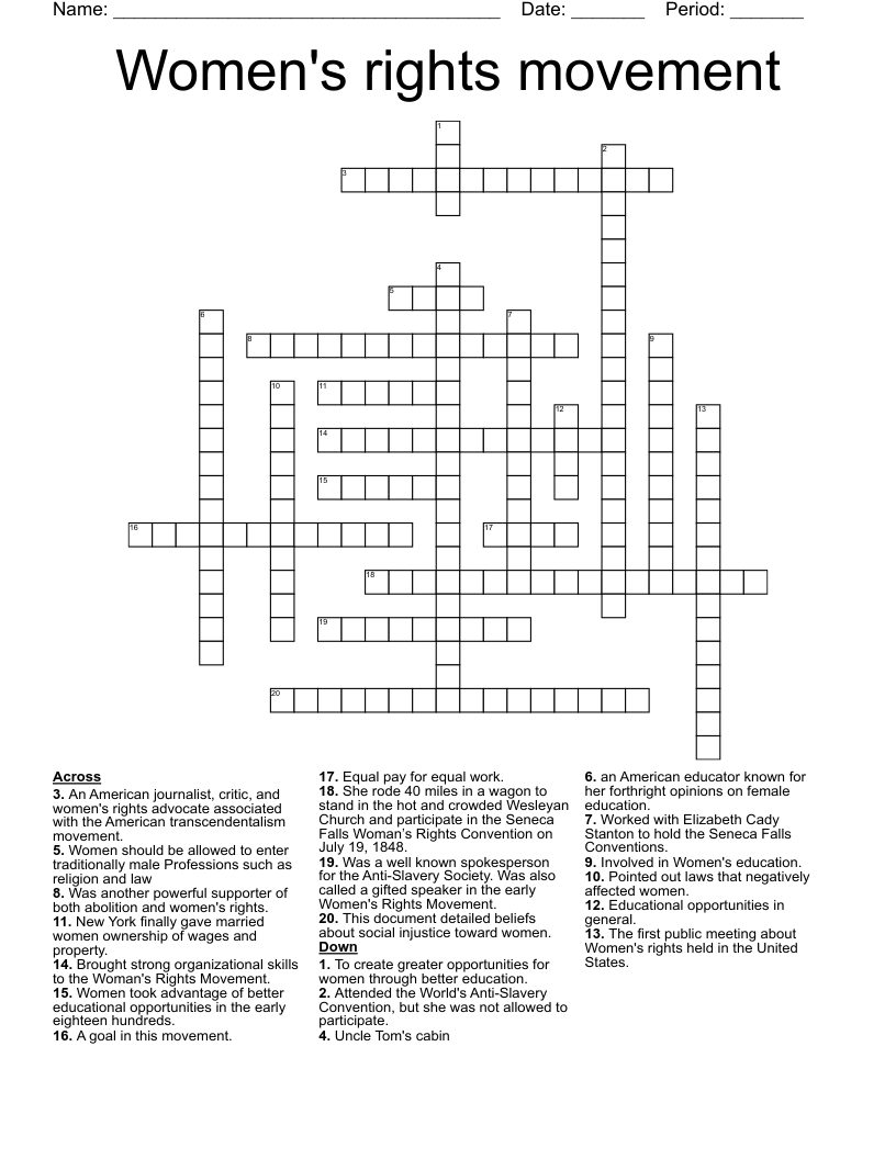 Women's rights movement  Crossword
