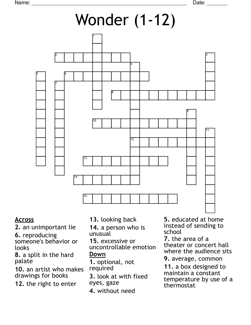 Wonder (1-12) Crossword