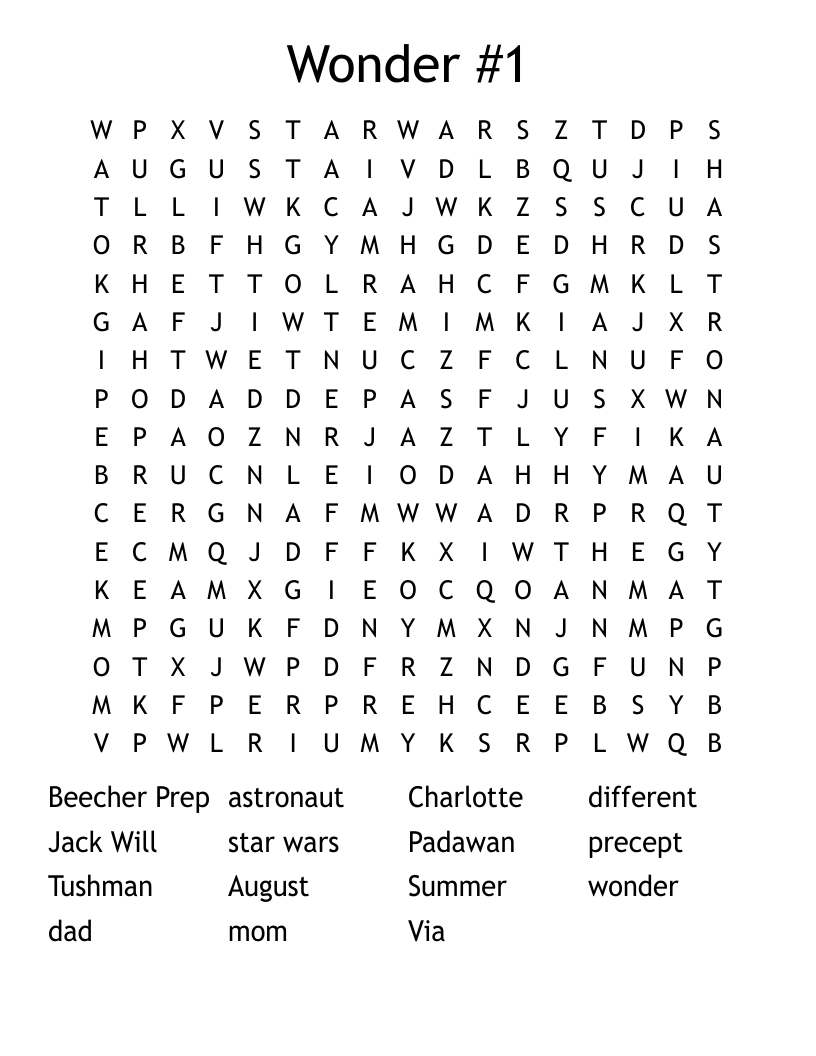 Wonder #1 Word Search