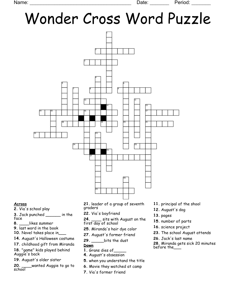 Wonder Cross Word Puzzle