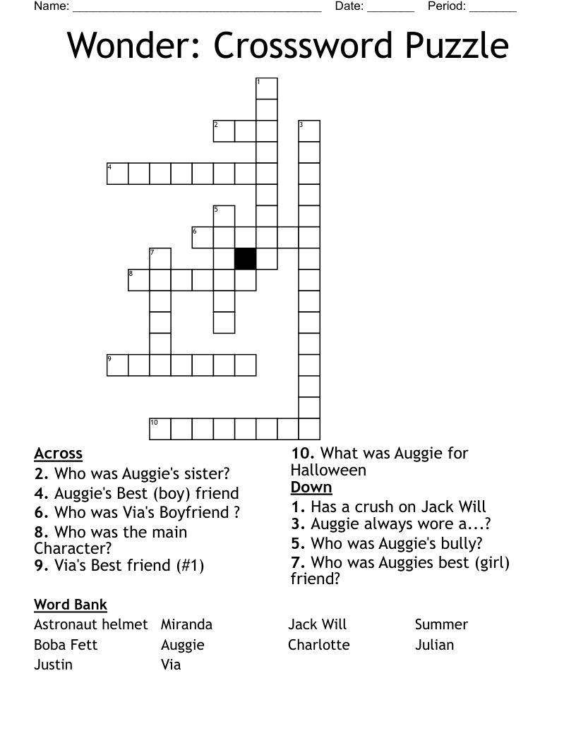 Wonder: Crosssword Puzzle Crossword