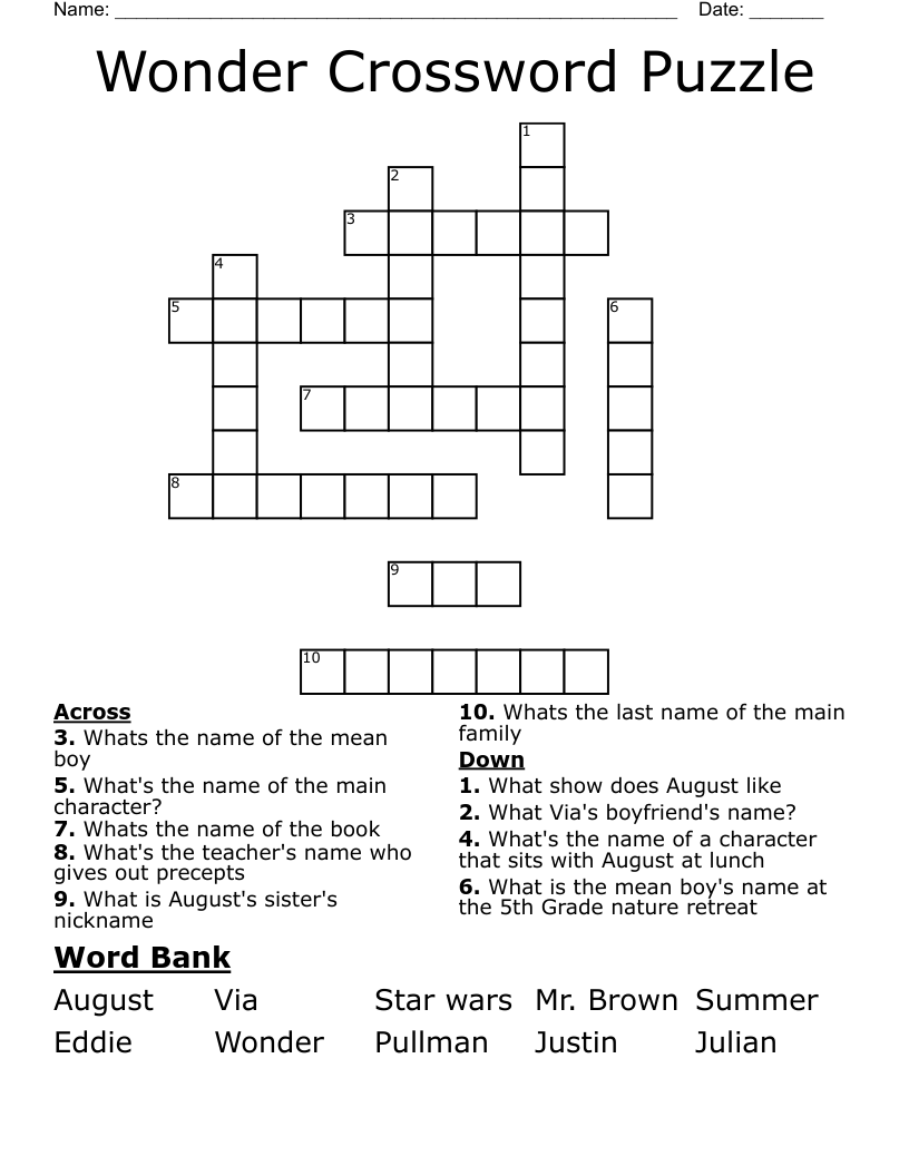 Wonder Crossword Puzzle