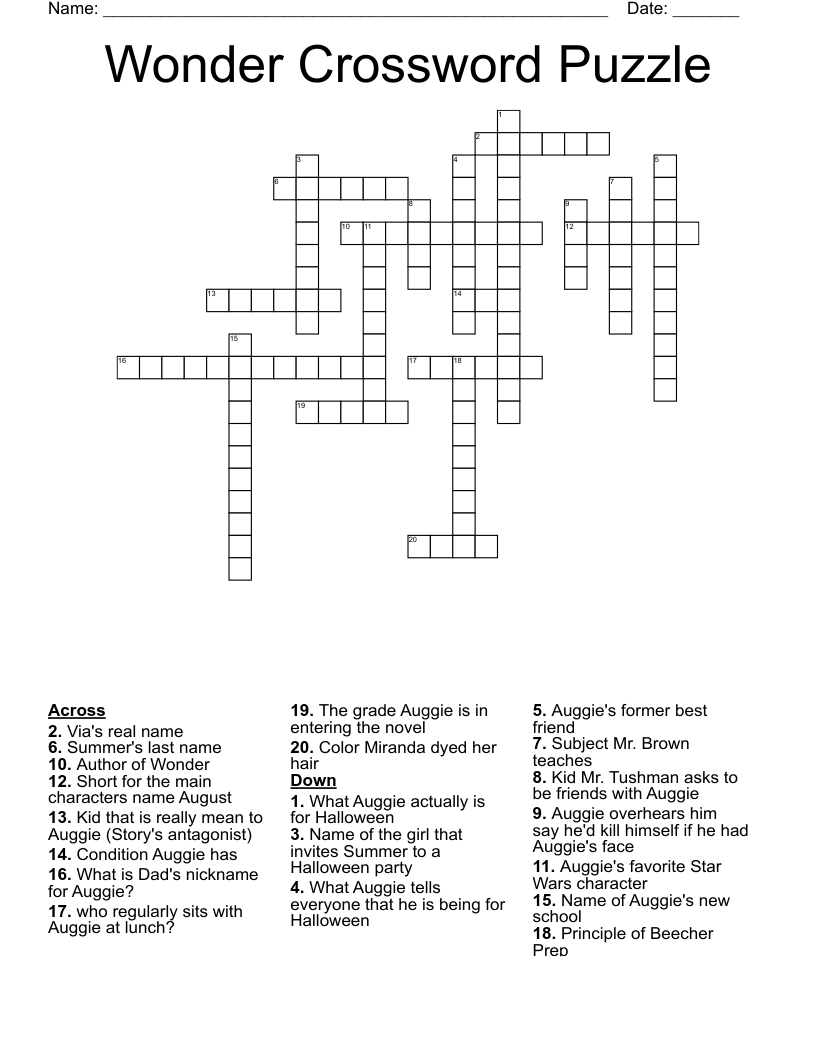 Wonder Crossword Puzzle