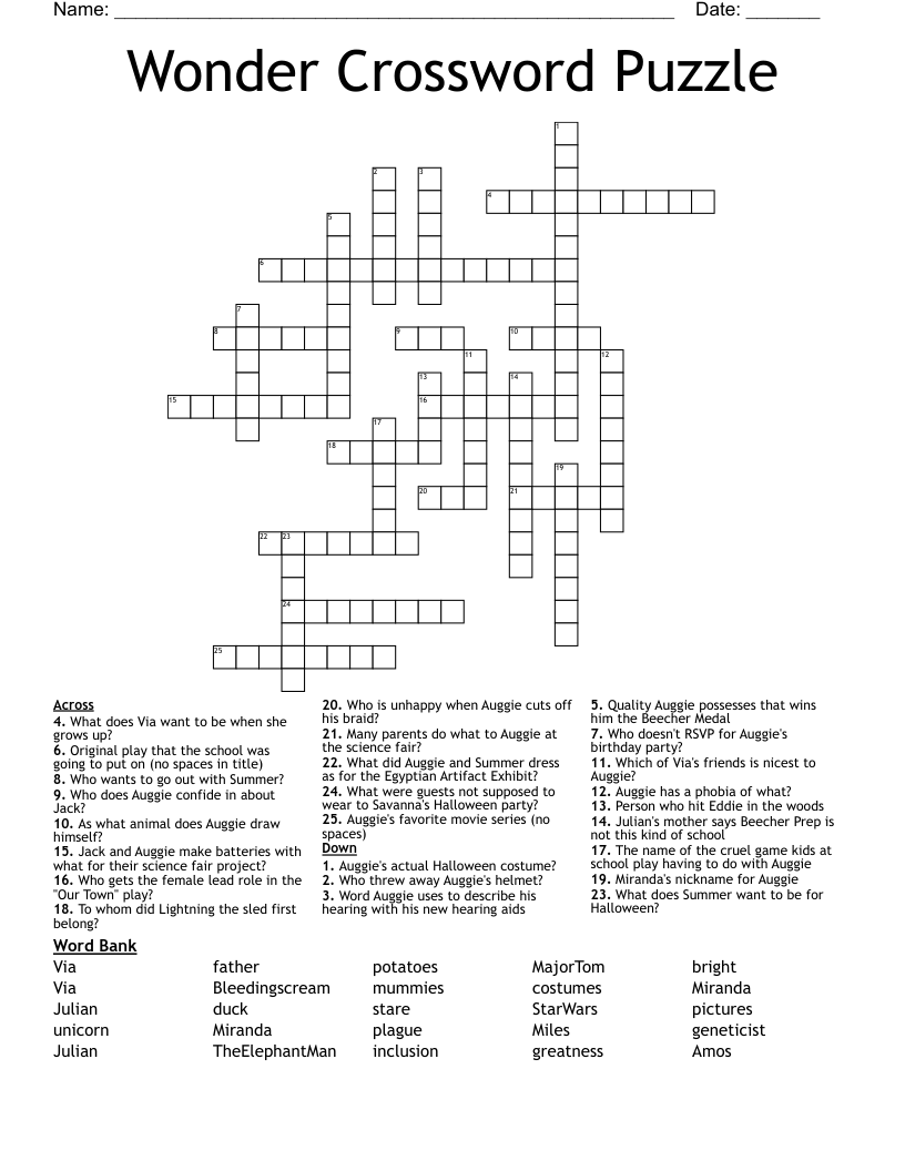Wonder Crossword Puzzle