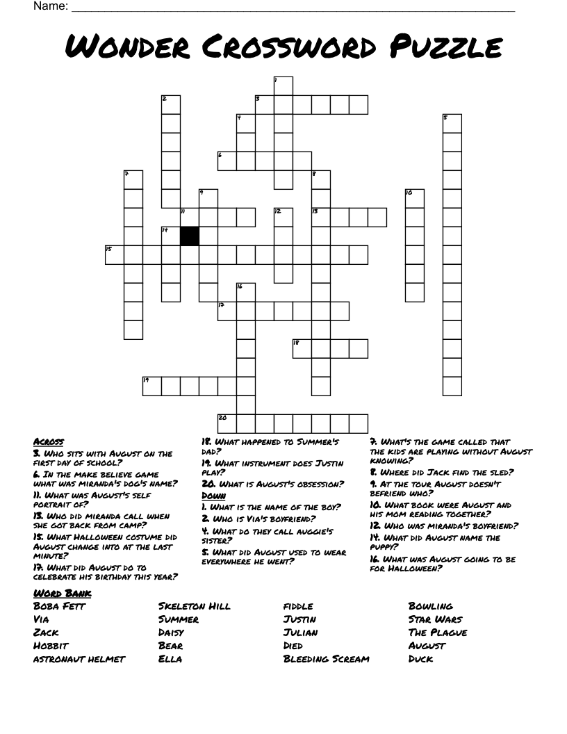 Wonder Crossword Puzzle 