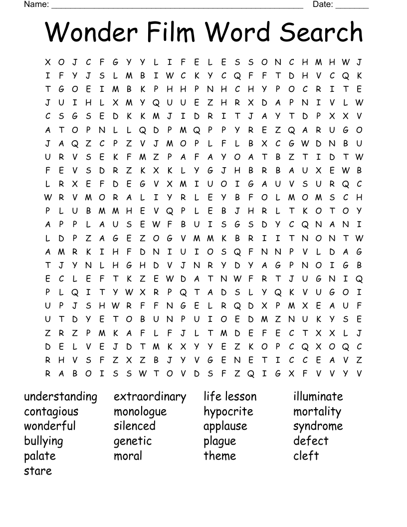 Wonder Film Word Search