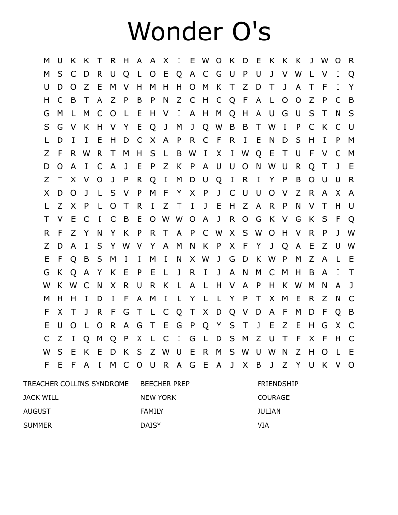 Wonder O's Word Search