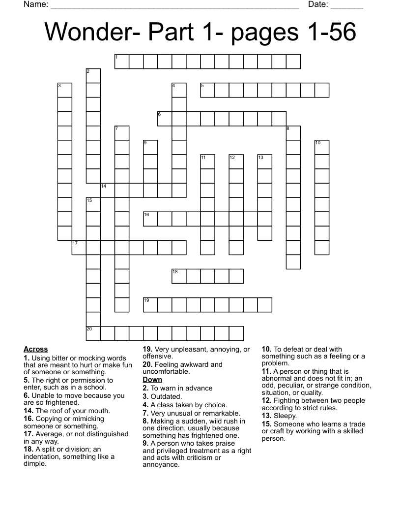 Wonder- Part 1- pages 1-56 Crossword
