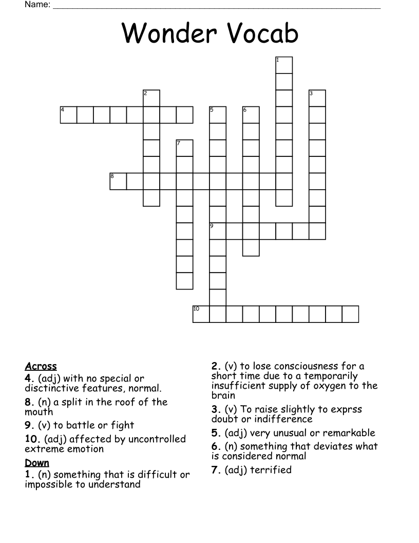 Wonder Vocab Crossword