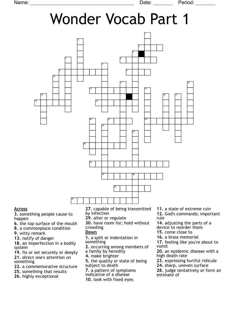 Wonder Vocab Part 1 Crossword