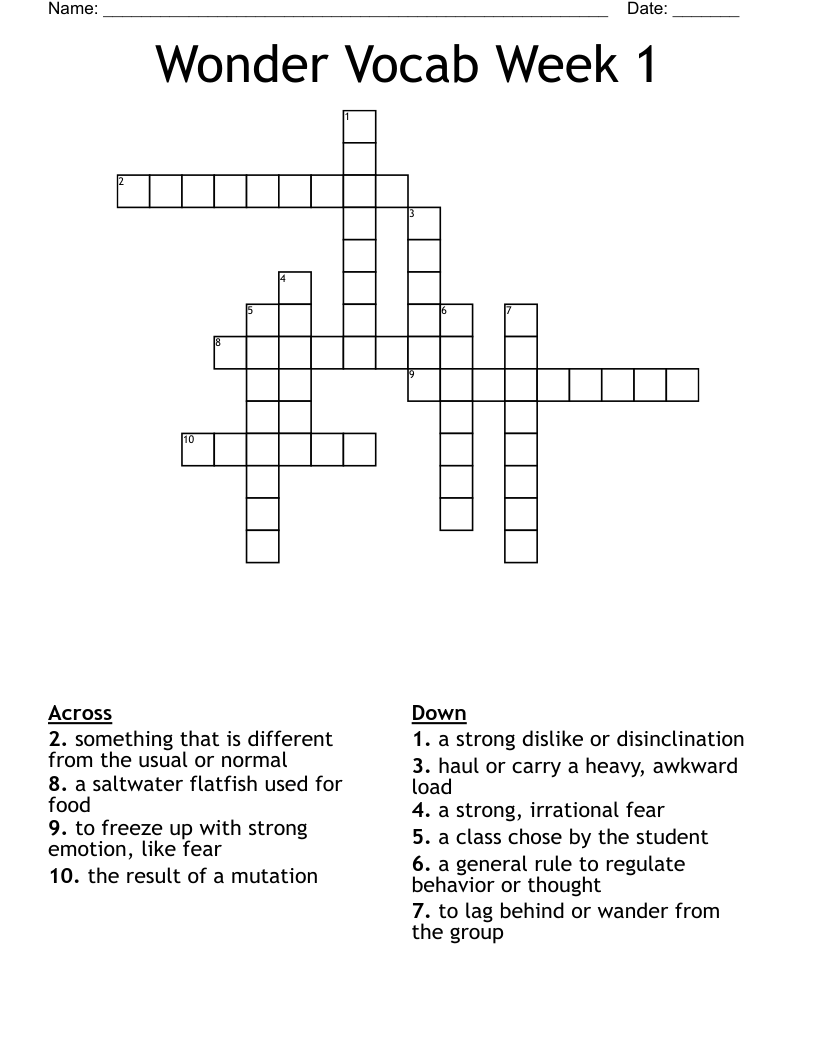 Wonder Vocab Week 1 Crossword