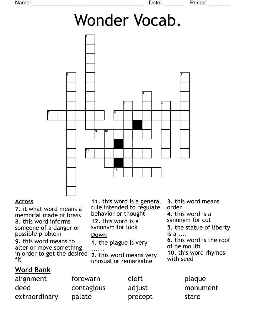 Wonder Vocab.  Crossword