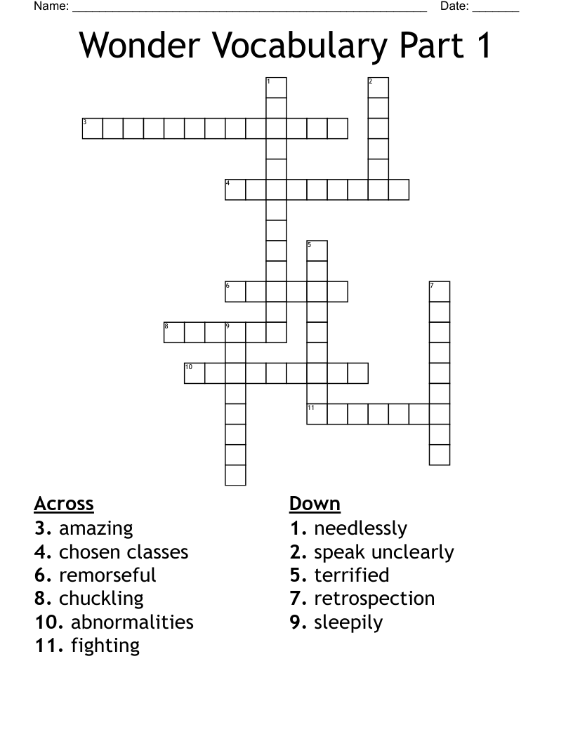 Wonder Vocabulary Part 1 Crossword