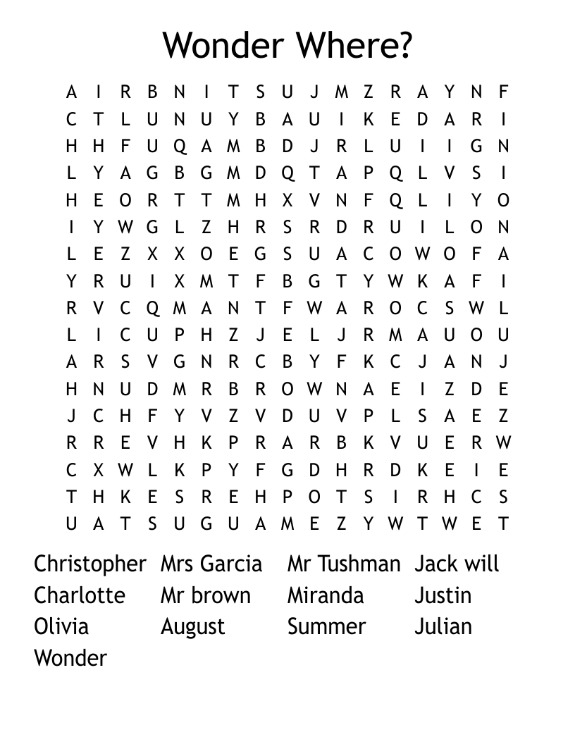 Wonder Where? Word Search