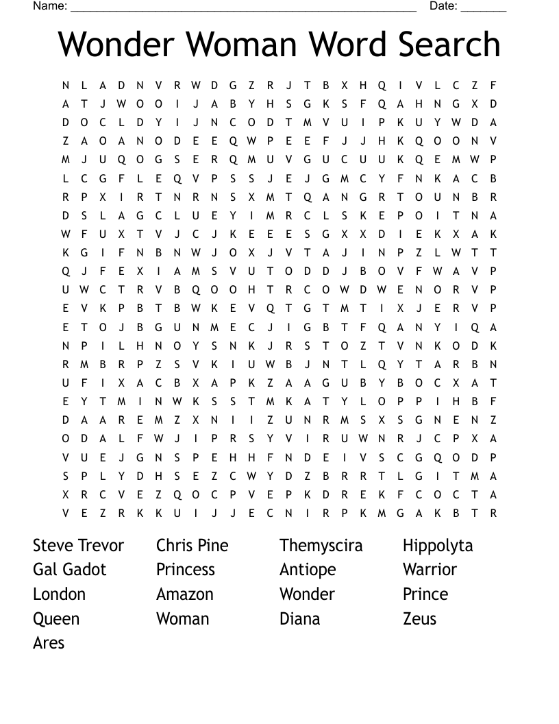 Wonder Woman Word Search