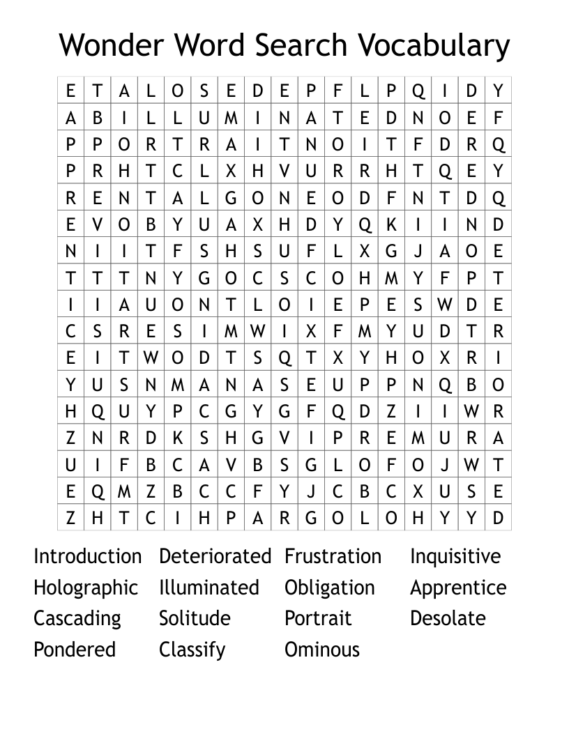 Wonder Word Search Vocabulary