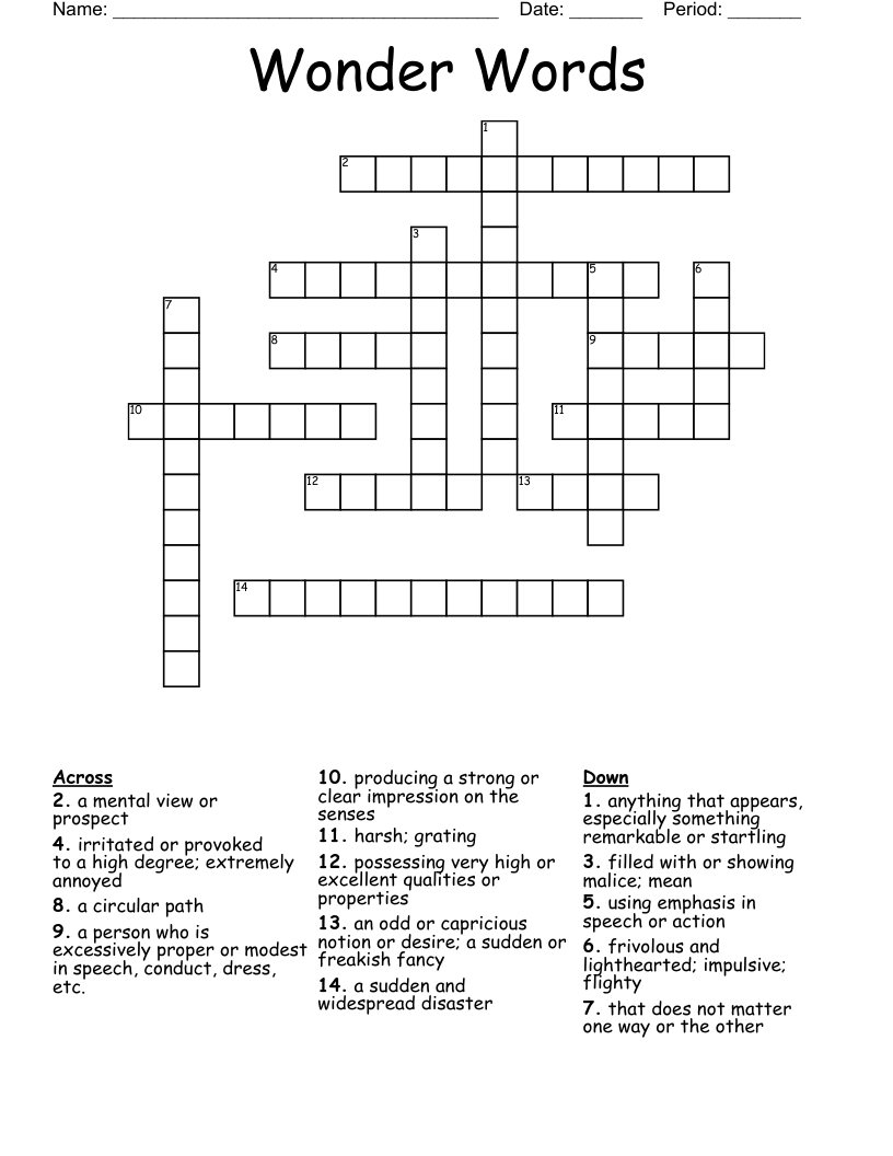 Wonder Words Crossword