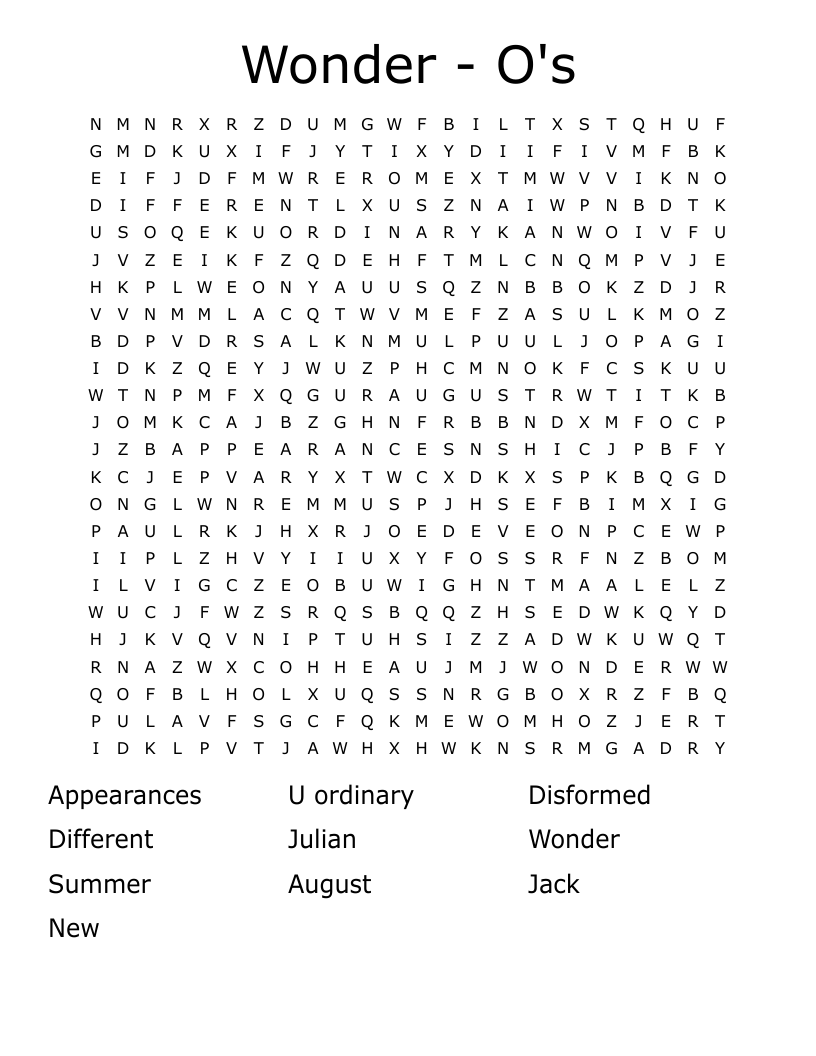 Wonder - O's Word Search