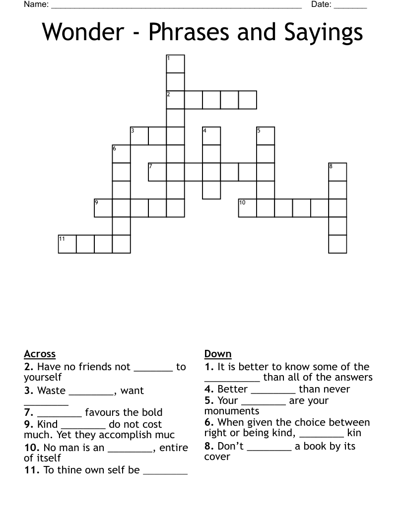Wonder - Phrases and Sayings Crossword