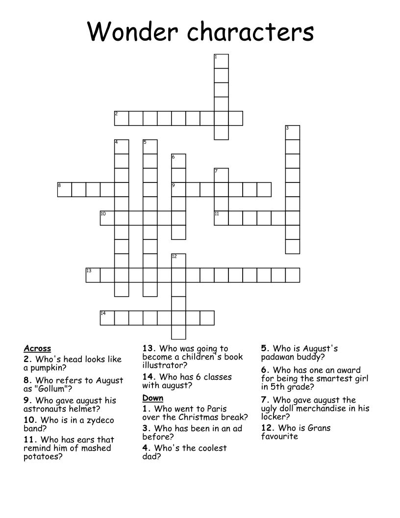 Wonder characters  Crossword