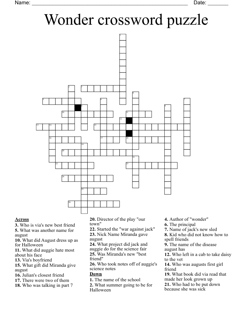 Wonder crossword puzzle